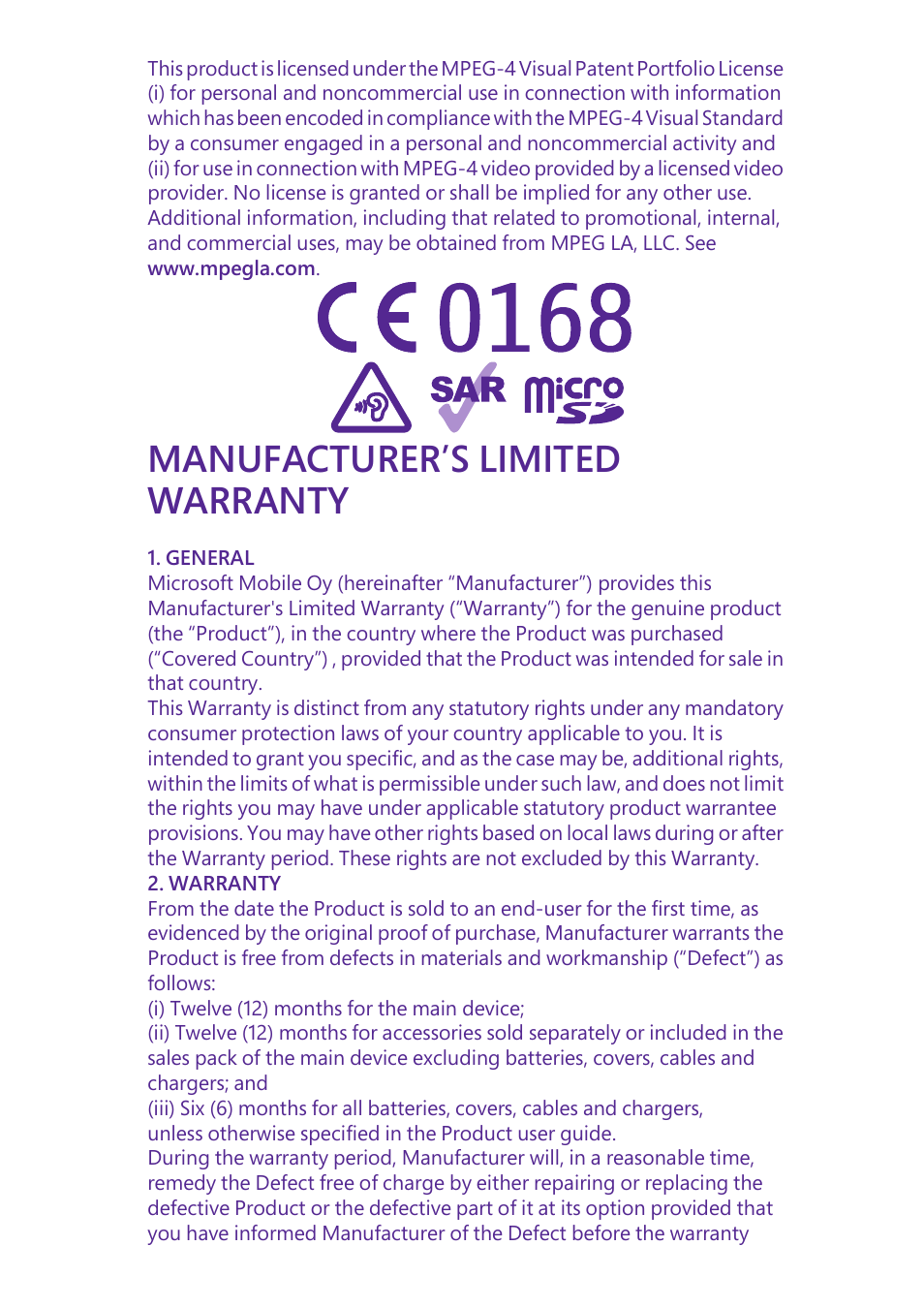 Manufacturer’s limited warranty | Microsoft Lumia 640 LTE Single Sim User Manual | Page 16 / 23