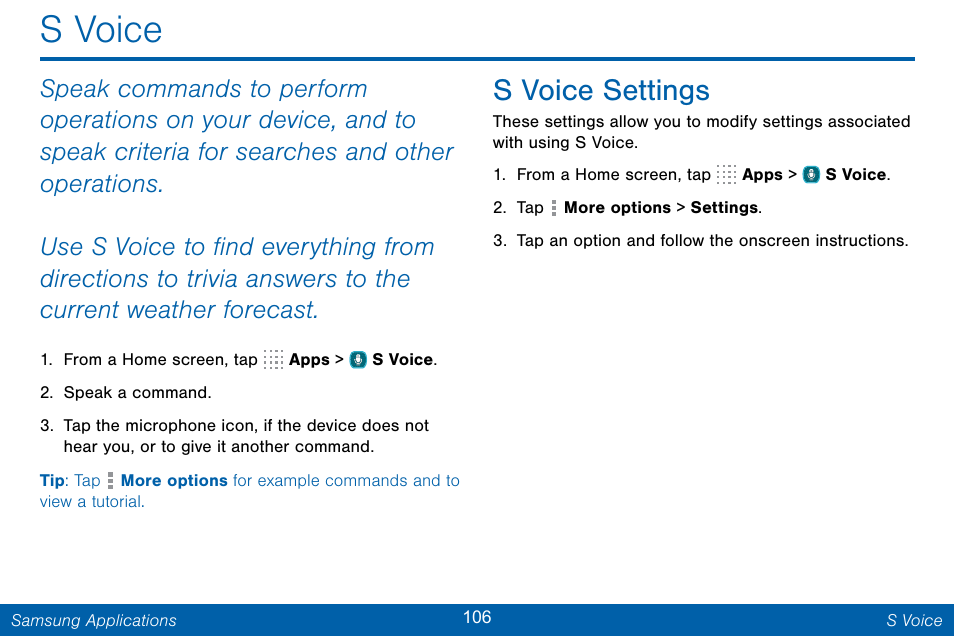 S voice, S voice settings | Samsung Galaxy Note Edge User Manual | Page 115 / 201