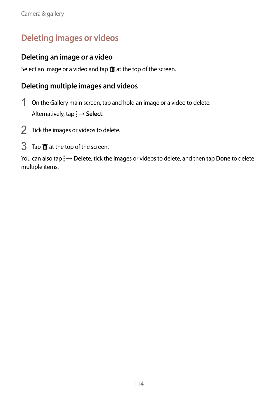 Deleting images or videos | Samsung Galaxy Note Edge User Manual | Page 114 / 208