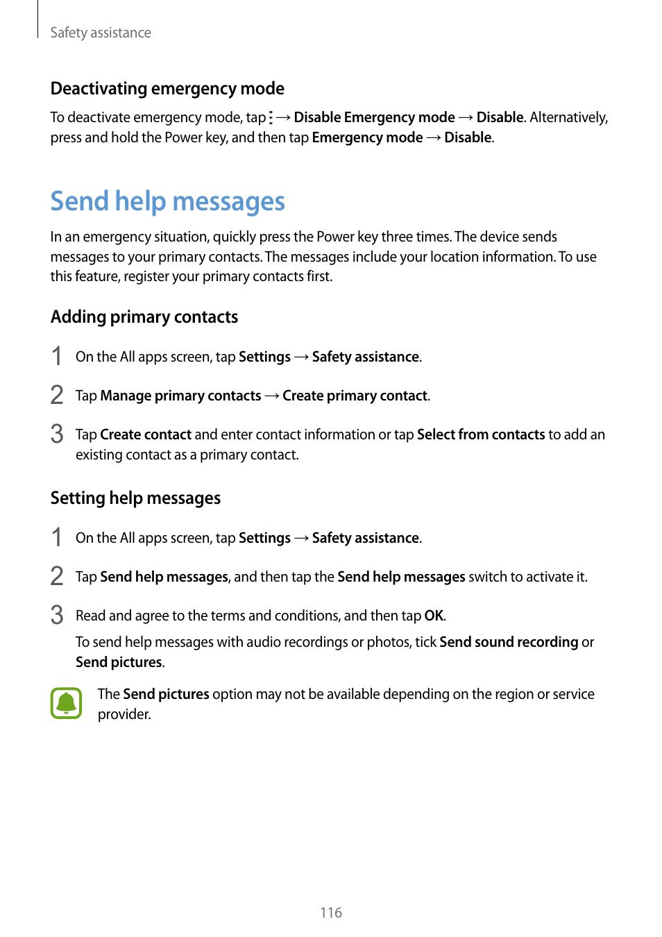 Send help messages, 116 send help messages | Samsung Galaxy Note Edge User Manual | Page 116 / 208