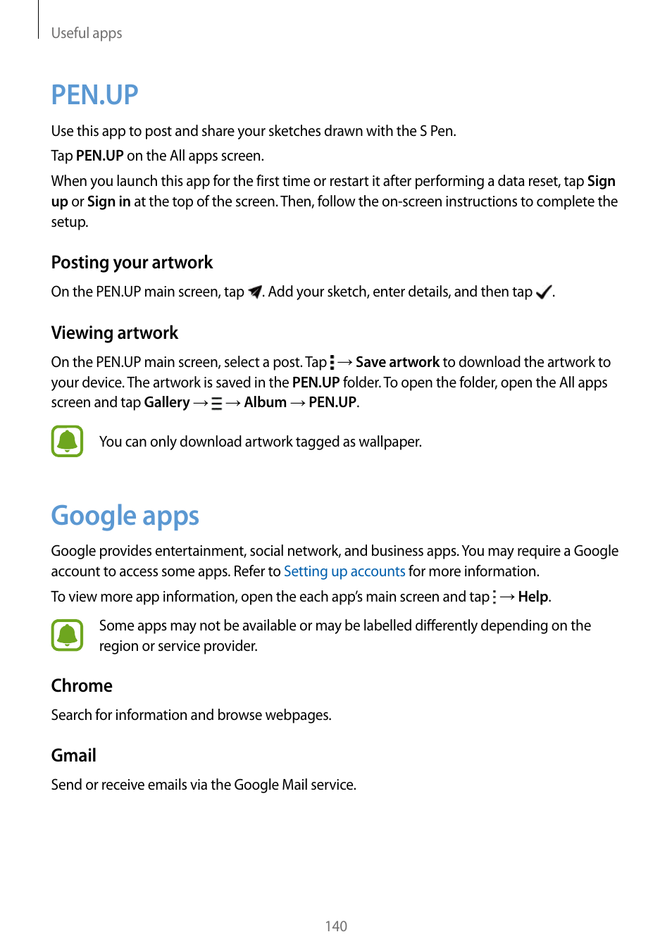 Pen.up, Google apps, 140 pen.up 140 google apps | Samsung Galaxy Note Edge User Manual | Page 140 / 208