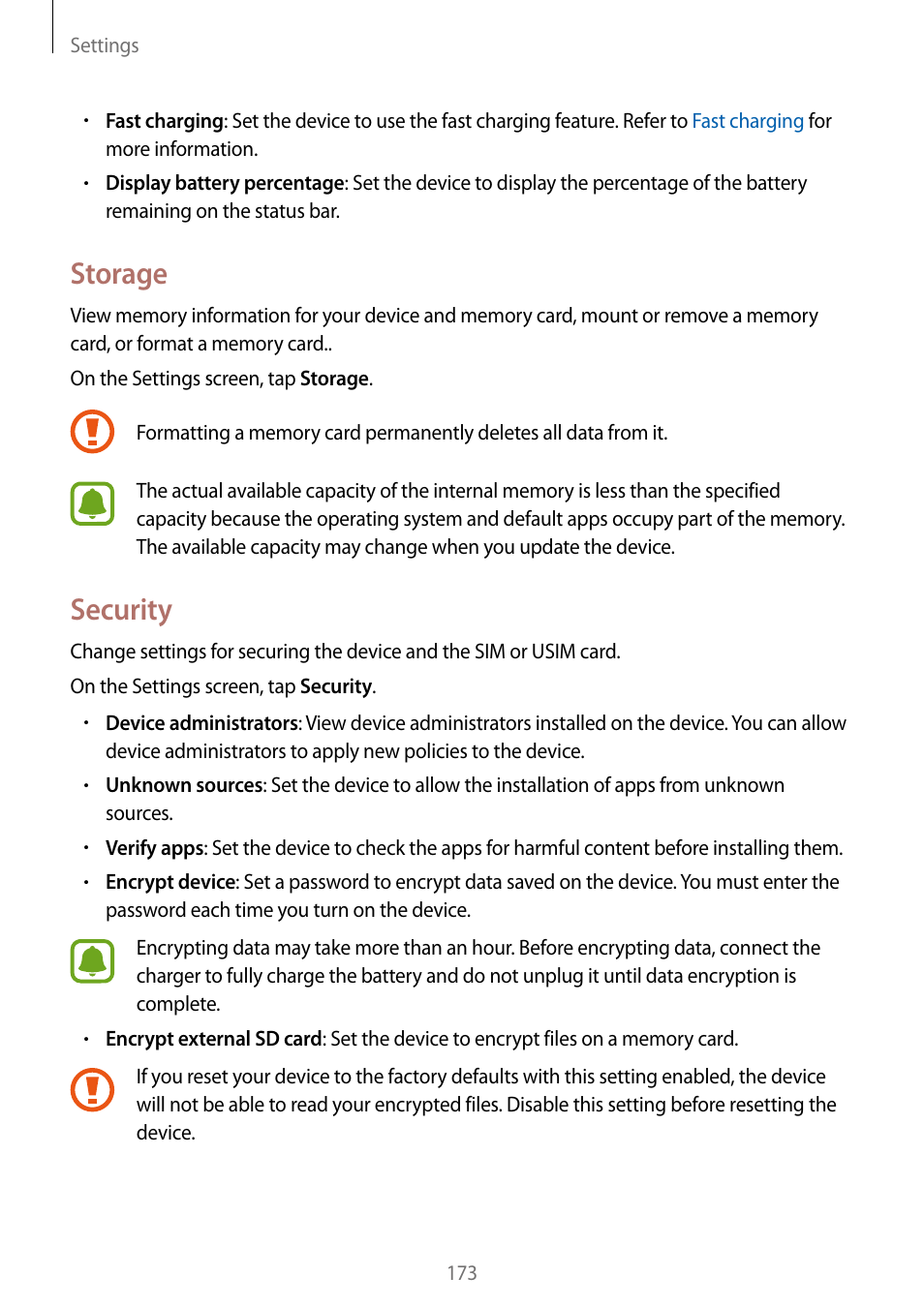 Storage, Security | Samsung Galaxy Note Edge User Manual | Page 173 / 208