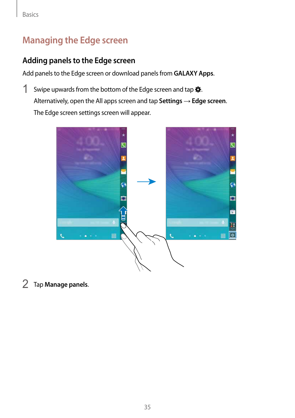 Managing the edge screen | Samsung Galaxy Note Edge User Manual | Page 35 / 208