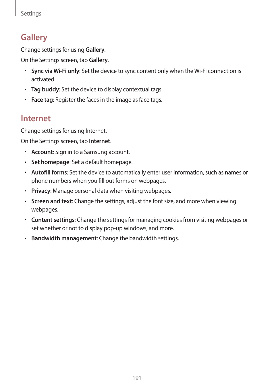 Gallery, Internet | Samsung Galaxy Alpha User Manual | Page 191 / 235