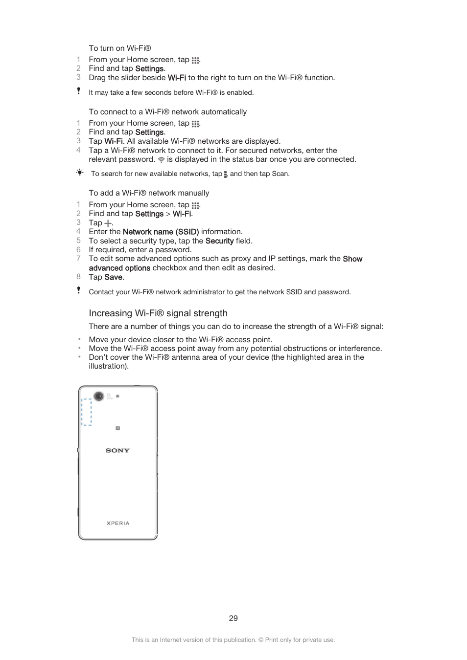 Sony Xperia Z3 Compact User Manual | Page 29 / 133