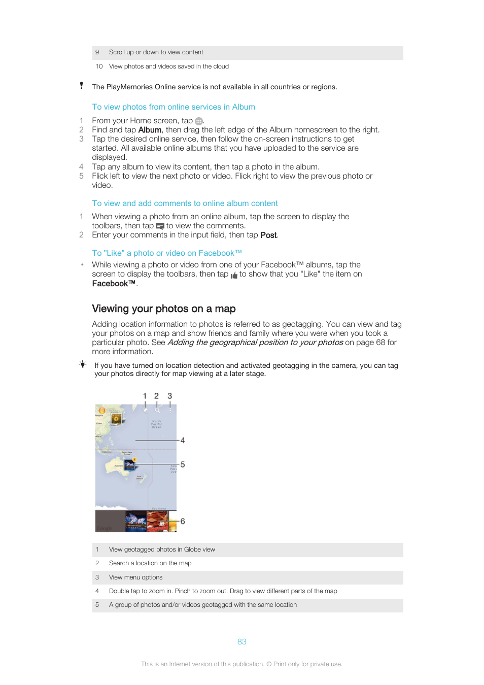 Viewing your photos on a map | Sony XPERIA Z3v User Manual | Page 83 / 116