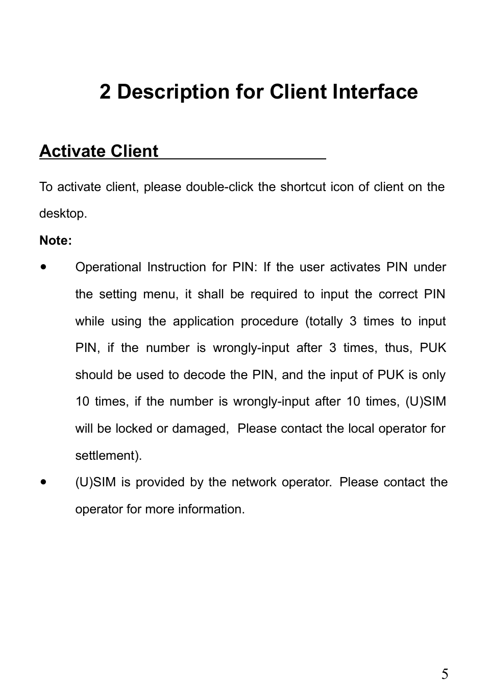 2 description for client interface, Activate client | Verykool m1000 User Manual | Page 5 / 23