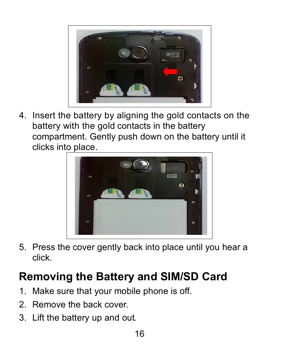 Removing the battery and sim/sd card | Verykool s758 User Manual | Page 16 / 57