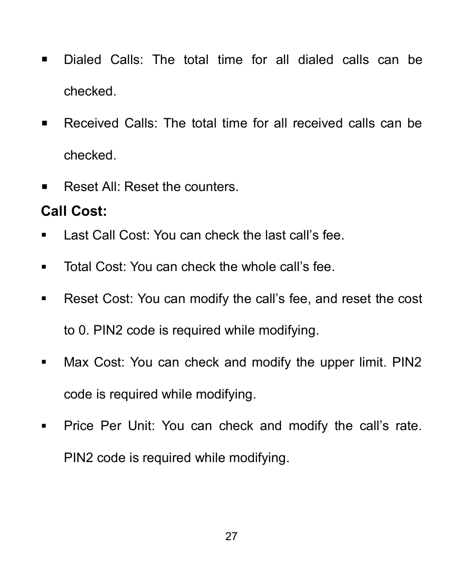 Call cost | Verykool i605 User Manual | Page 34 / 73