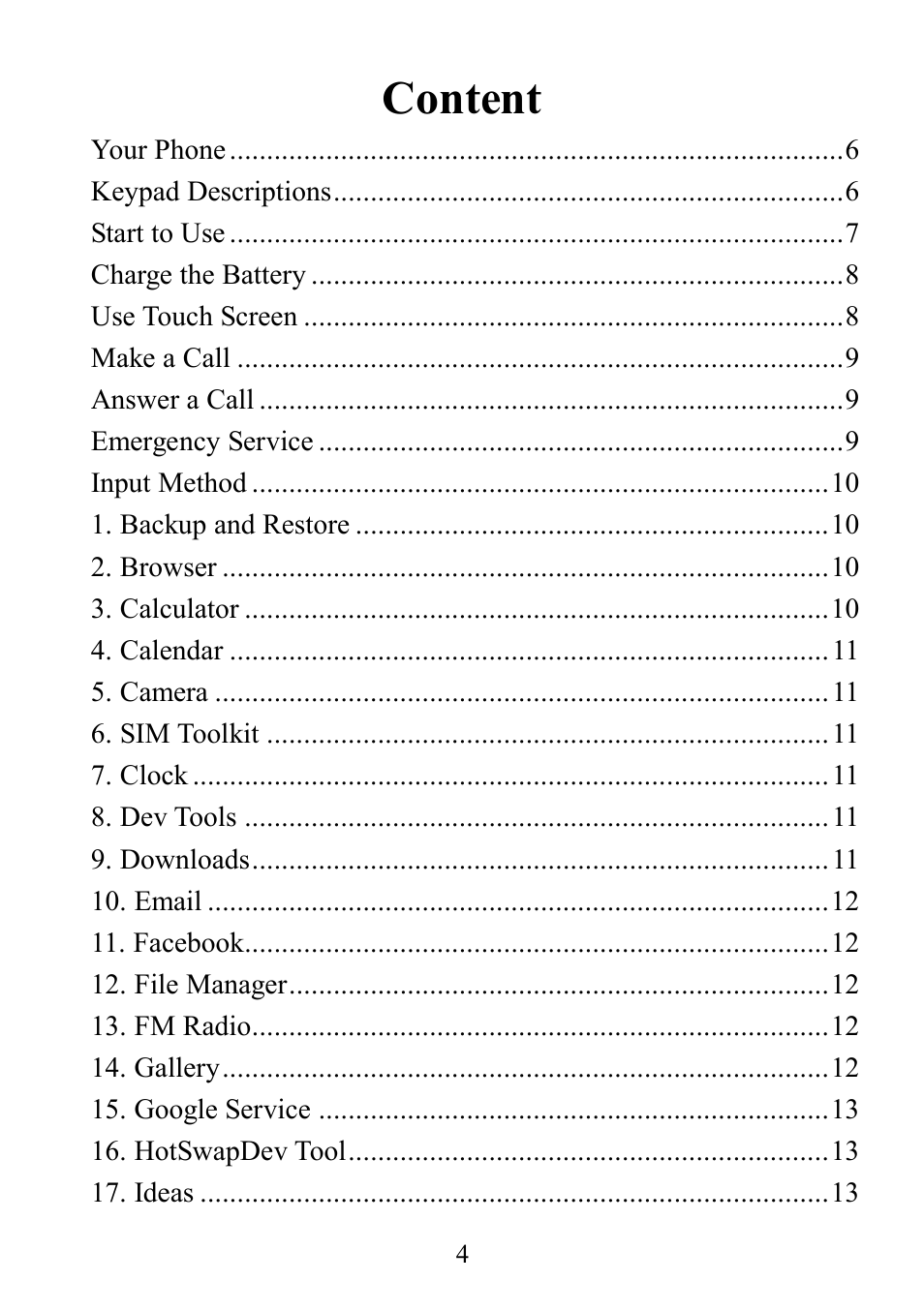 Content | Verykool RX2 User Manual | Page 4 / 22