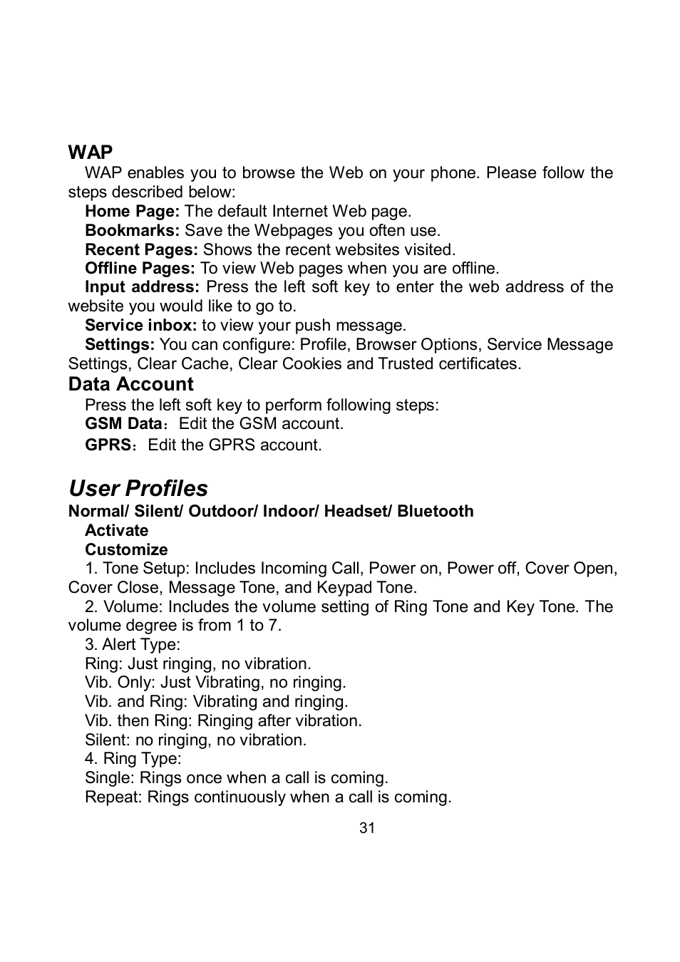 User profiles | Verykool i705 User Manual | Page 33 / 42