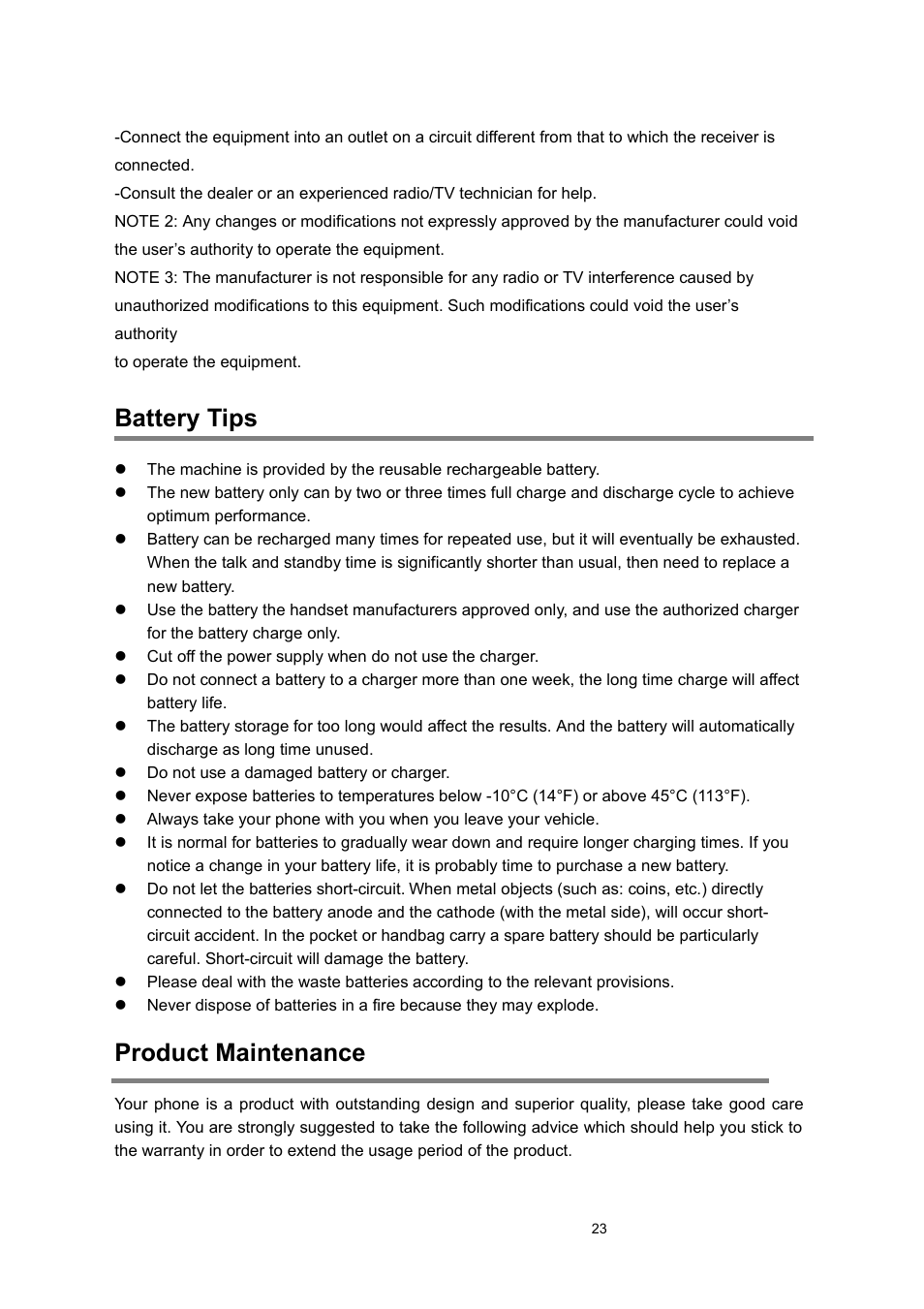 Battery tips, Product maintenance | Verykool s135 User Manual | Page 23 / 25
