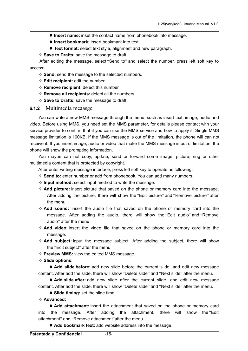 Multimedia meaasge | Verykool i125 User Manual | Page 15 / 30