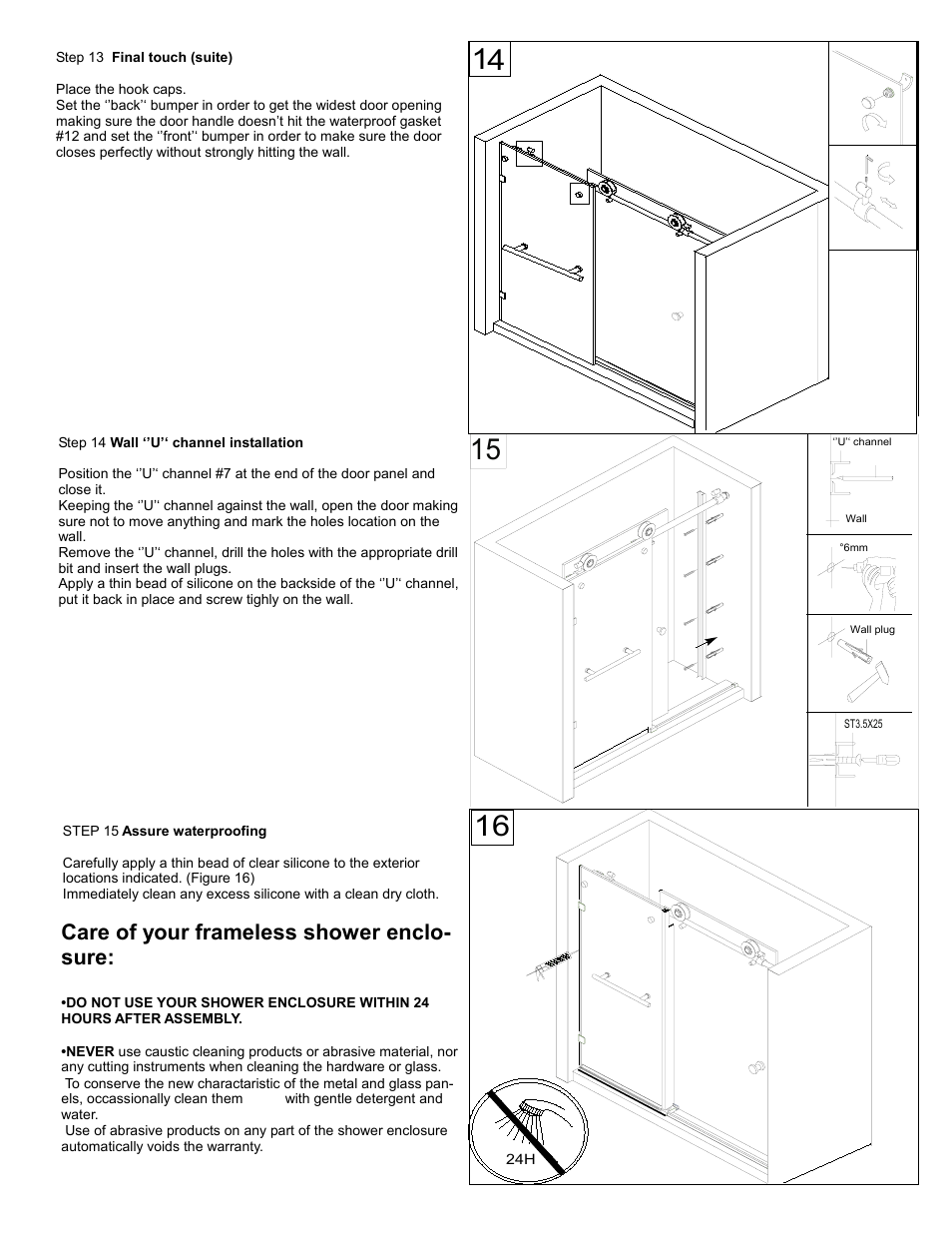 Sheet #9, Care of your frameless shower enclo- sure | Produits Neptune 48 KARMA User Manual | Page 9 / 9