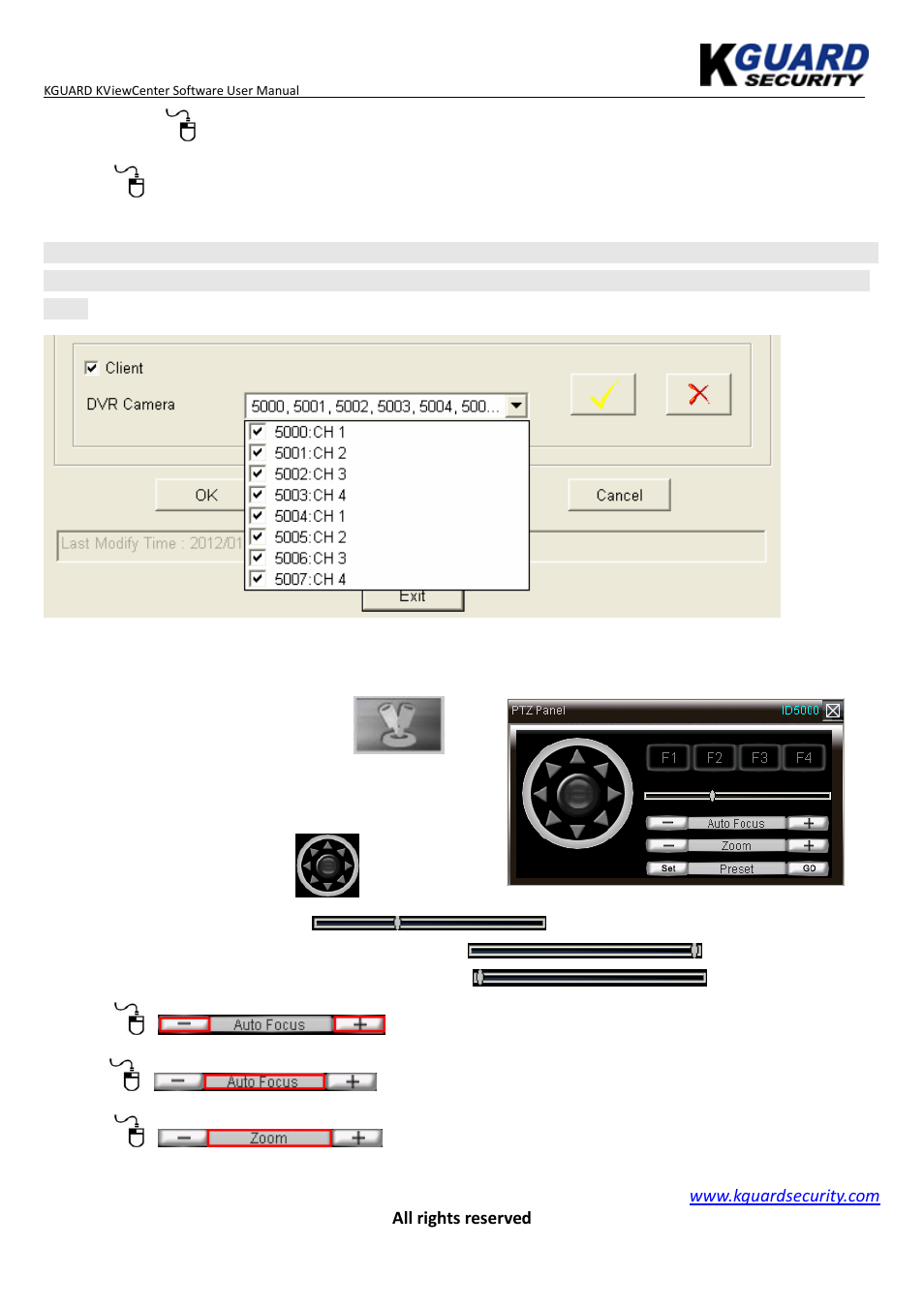 Ptz control | KGUARD Security KViewCenter User Manual | Page 32 / 44