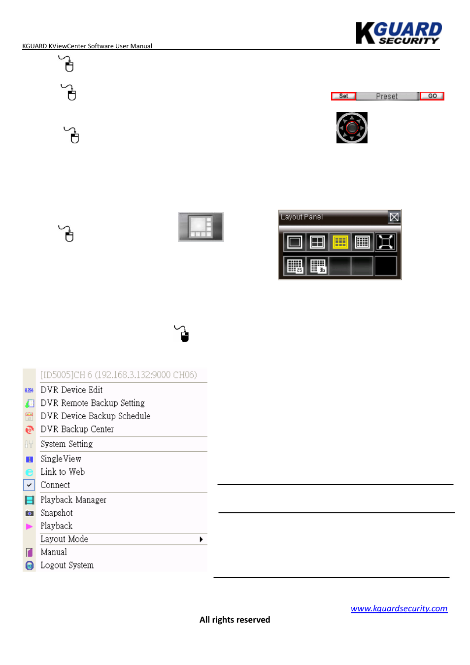 Layout panel, Quick link | KGUARD Security KViewCenter User Manual | Page 33 / 44