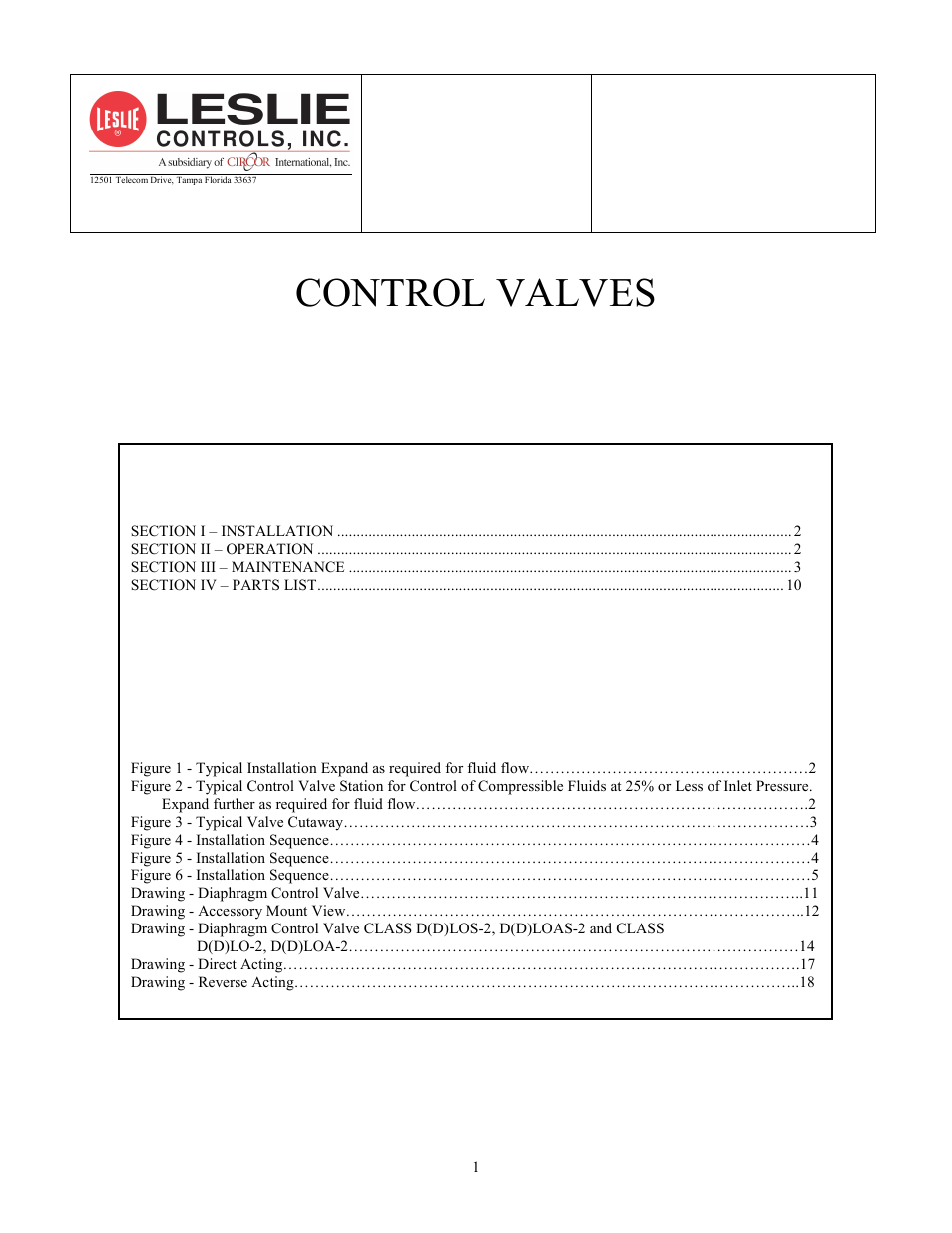 Leslie Controls CONTROL VALVES DLOS-2 & DDLOS-2 (150/300) User Manual | 20 pages