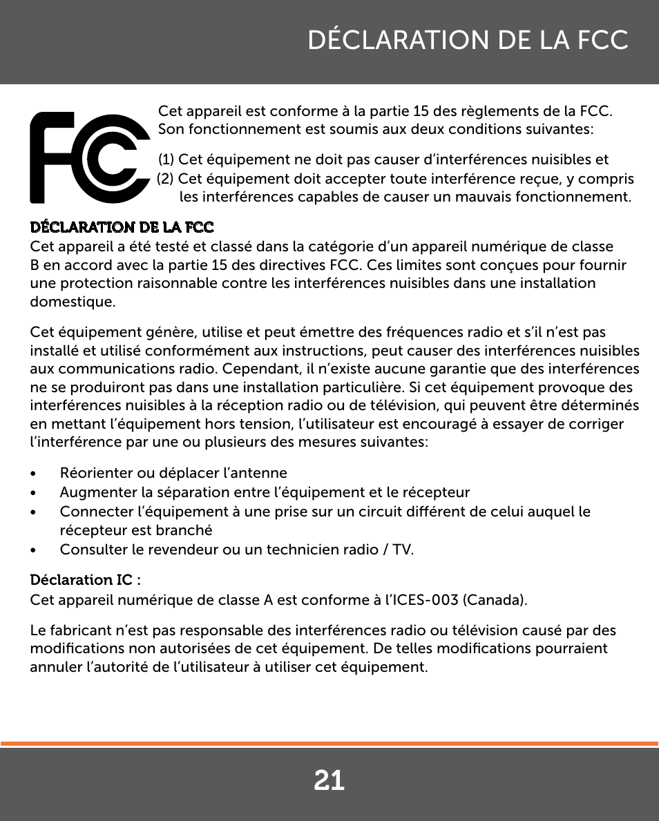 Déclaration de la fcc | Levana Lila Manual User Manual | Page 21 / 56