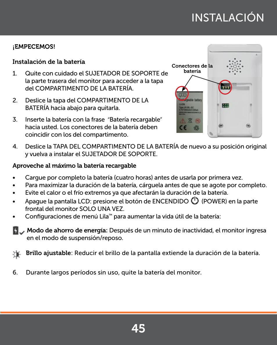 Instalación | Levana Lila Manual User Manual | Page 45 / 56