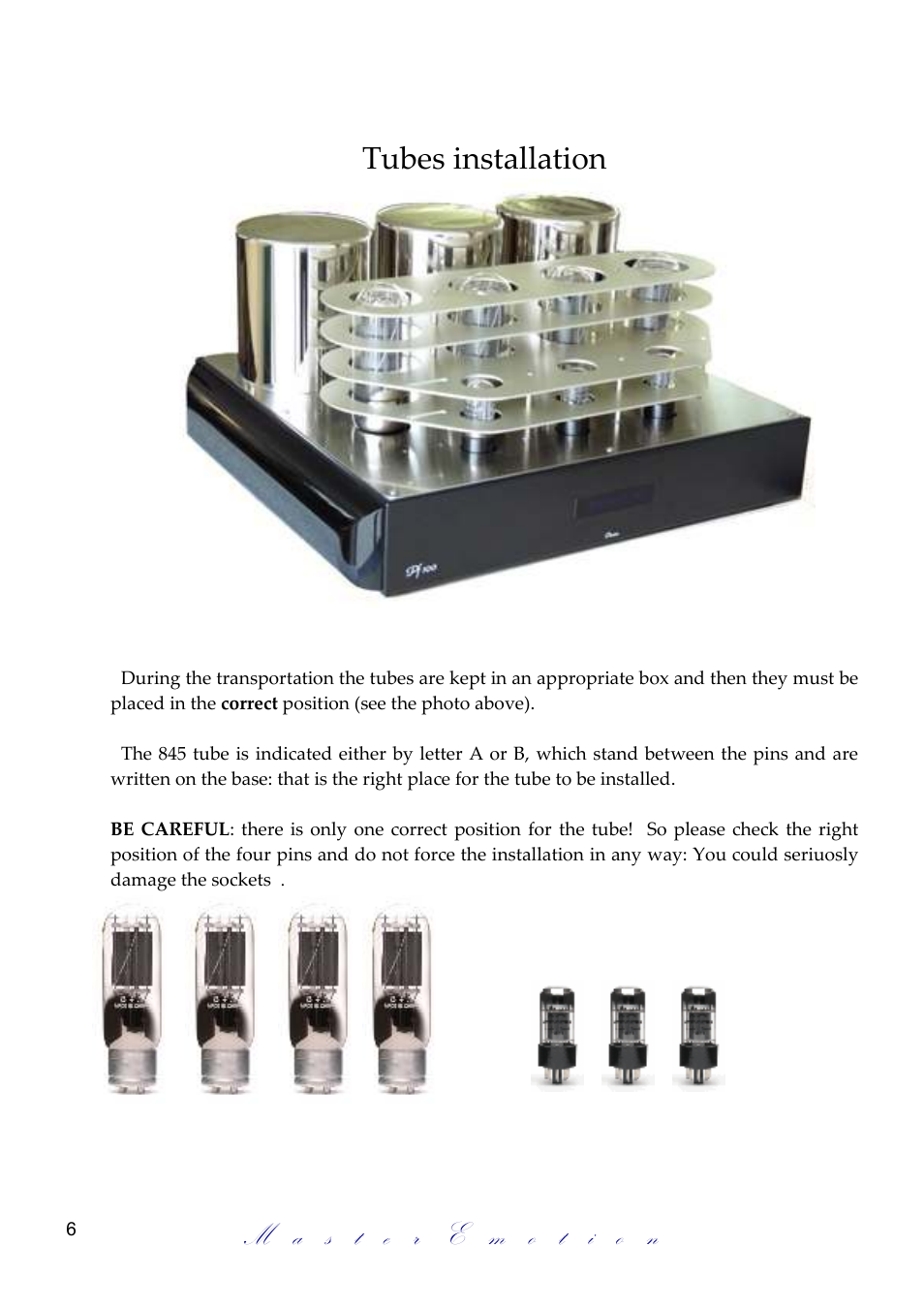 Tubes installation | Mastersound PF 100 Limited User Manual | Page 6 / 12