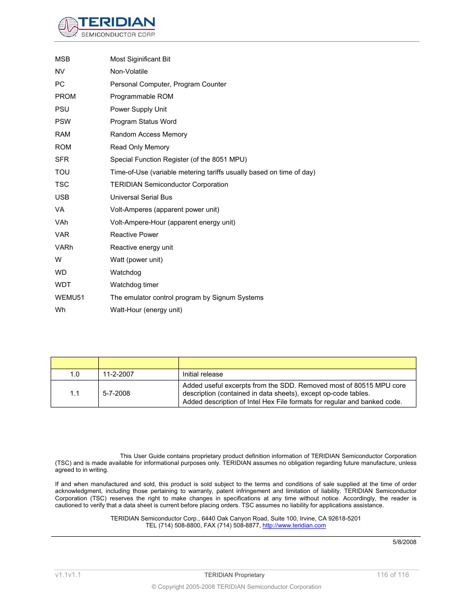 2 revision history, Revision history | Maxim Integrated 71M6534 Energy Meter IC Family Software User Manual | Page 116 / 116