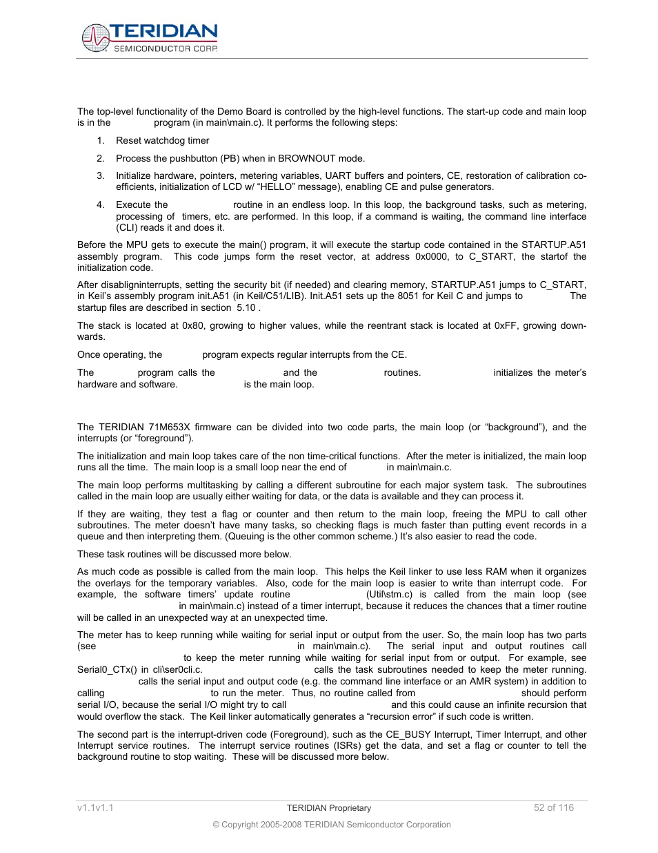 1 startup and initialization, 4 basic code architecture, Startup and initialization | Basic code architecture | Maxim Integrated 71M6534 Energy Meter IC Family Software User Manual | Page 52 / 116