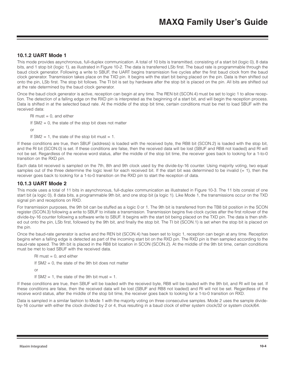 2 uart mode 1, 3 uart mode 2, 2 uart mode 1 -4 | 3 uart mode 2 -4, Maxq family user’s guide | Maxim Integrated MAXQ Family User Manual | Page 105 / 216
