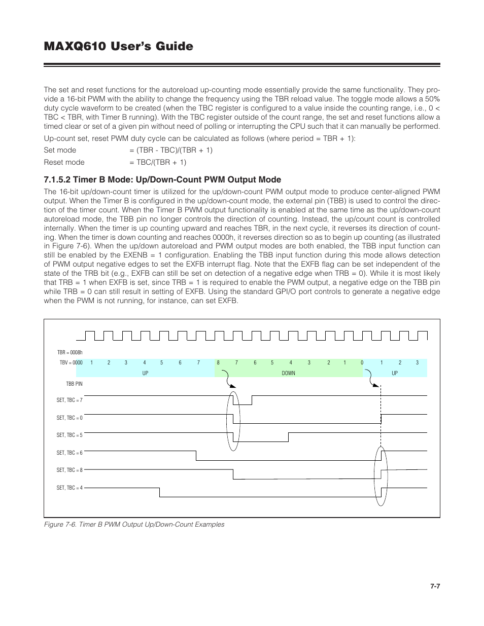 2 timer b mode: up/down-count pwm output mode, Maxq610 user’s guide | Maxim Integrated MAXQ610 User Manual | Page 110 / 203