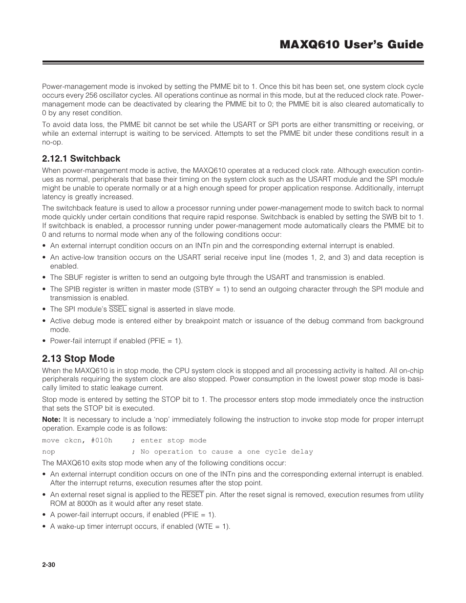 1 switchback, 13 stop mode, 2 .12 .1 switchback -30 | 2 .13 stop mode -30, Maxq610 user’s guide | Maxim Integrated MAXQ610 User Manual | Page 34 / 203