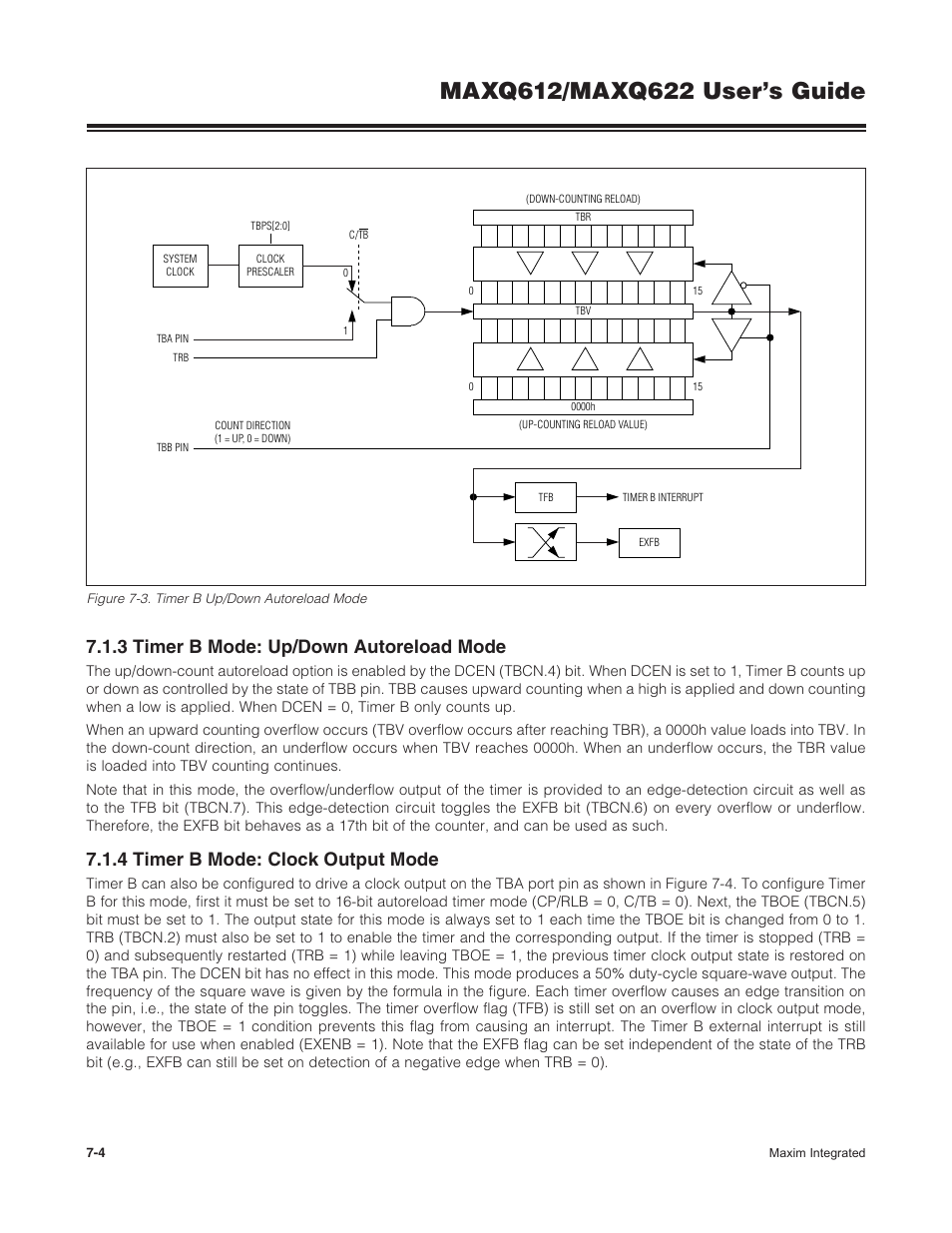 3 timer b mode: up/down autoreload mode, 4 timer b mode: clock output mode, Figure 7-3 . timer b up/down autoreload mode -4 | Maxim Integrated MAXQ622 User Manual | Page 118 / 255