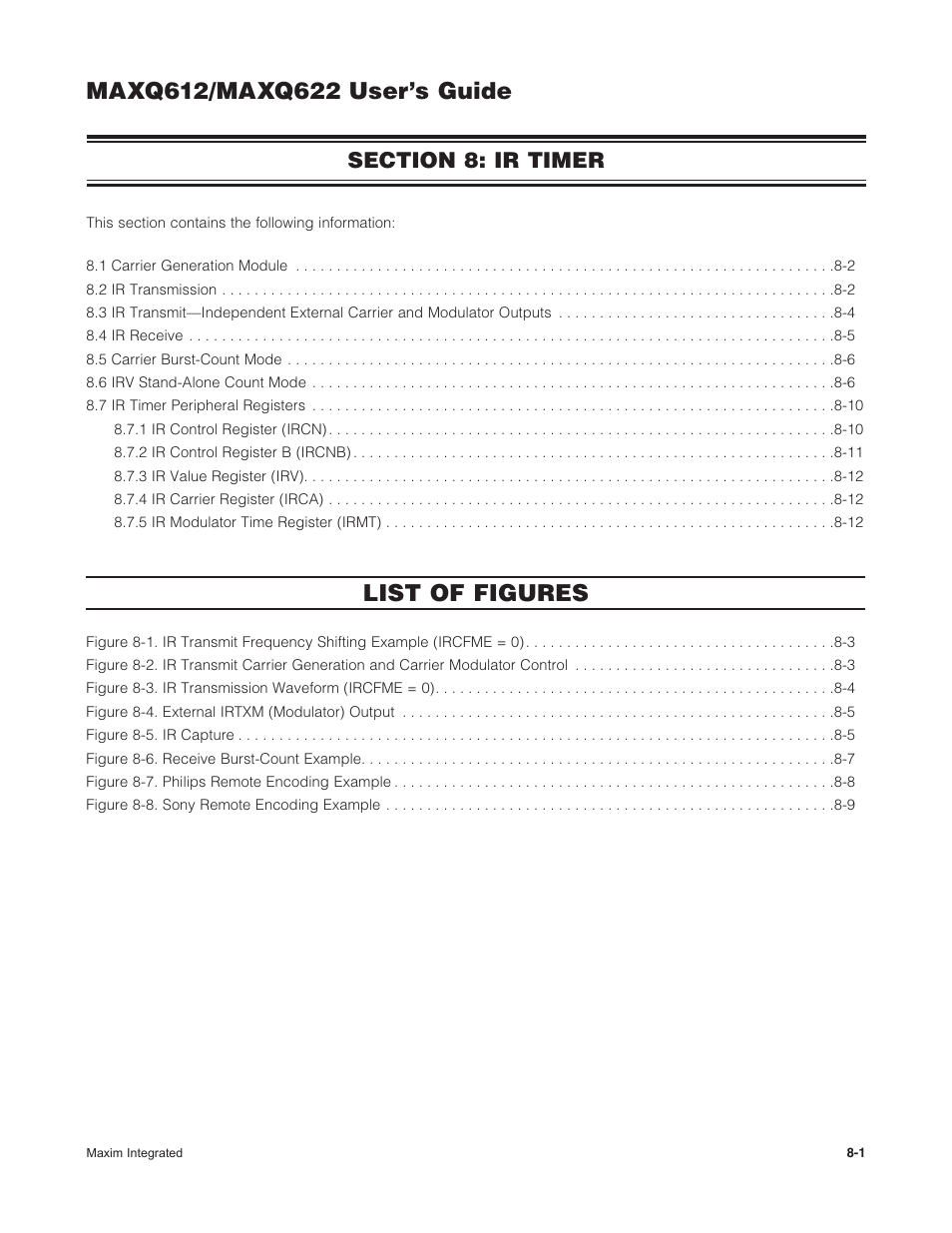 Section 8: ir timer, Section 8: ir timer -1, List of figures | Maxim Integrated MAXQ622 User Manual | Page 125 / 255