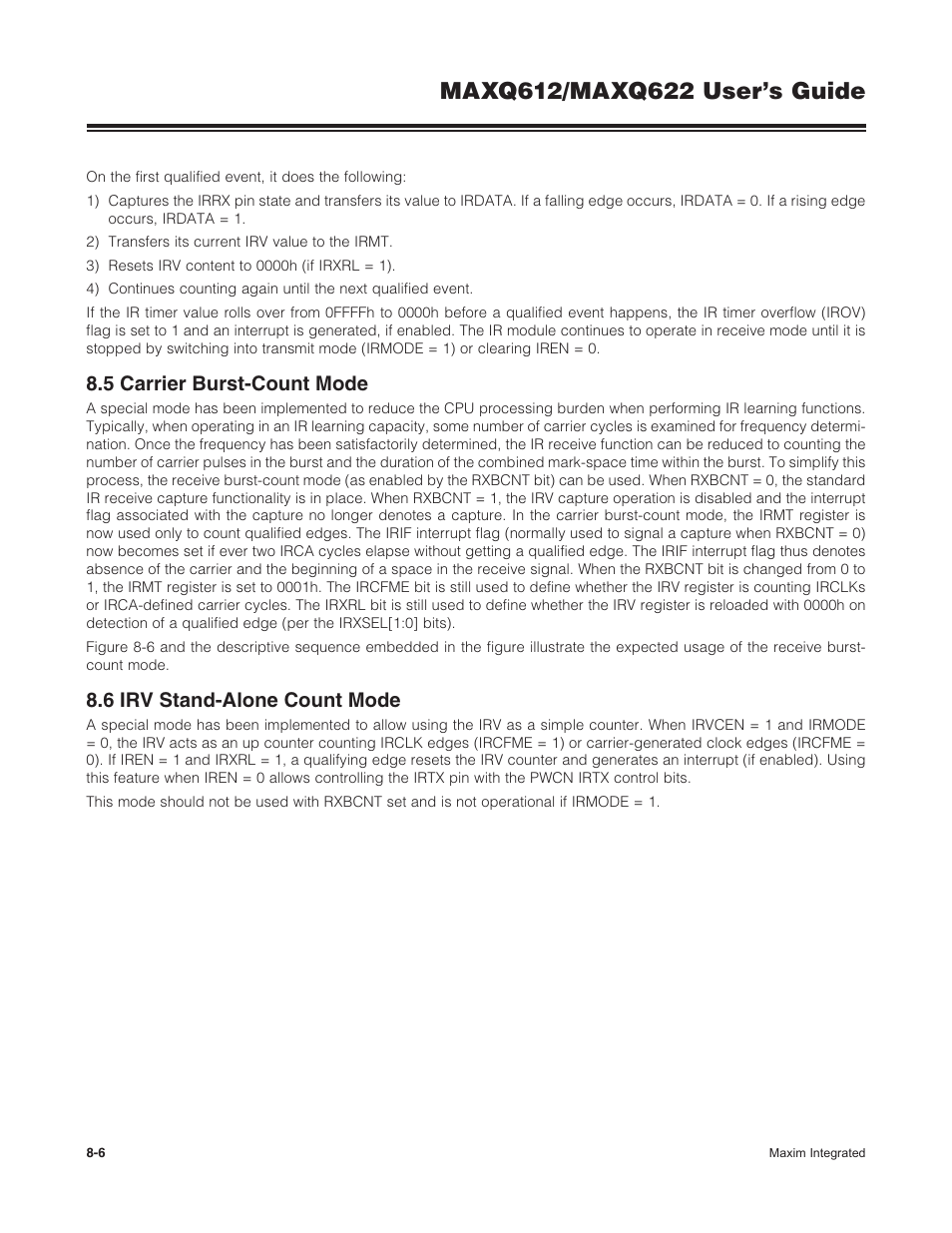 5 carrier burst-count mode, 6 irv stand-alone count mode | Maxim Integrated MAXQ622 User Manual | Page 130 / 255