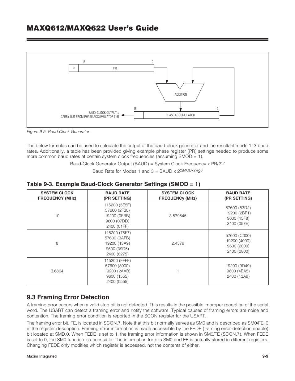 3 framing error detection, 9 .3 framing error detection -9 | Maxim Integrated MAXQ622 User Manual | Page 145 / 255