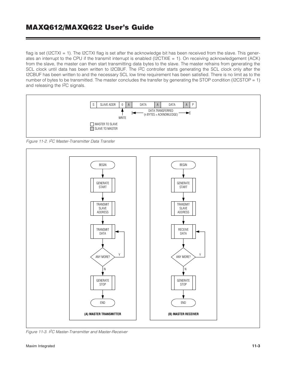 Figure 11-2 . i, C master-transmitter data transfer -3, Figure 11-3 . i | C master-transmitter and master-receiver -3 | Maxim Integrated MAXQ622 User Manual | Page 158 / 255