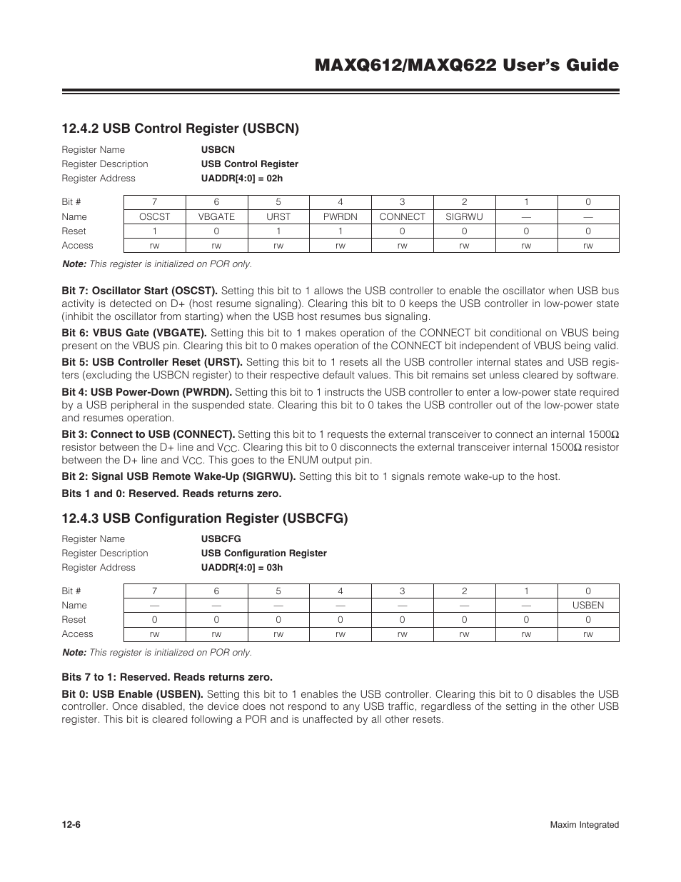 2 usb control register (usbcn), 3 usb configuration register (usbcfg) | Maxim Integrated MAXQ622 User Manual | Page 176 / 255
