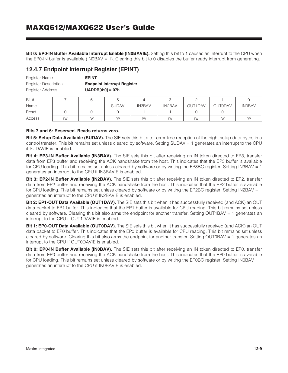 7 endpoint interrupt register (epint), 12 .4 .7 endpoint interrupt register (epint) -9 | Maxim Integrated MAXQ622 User Manual | Page 179 / 255