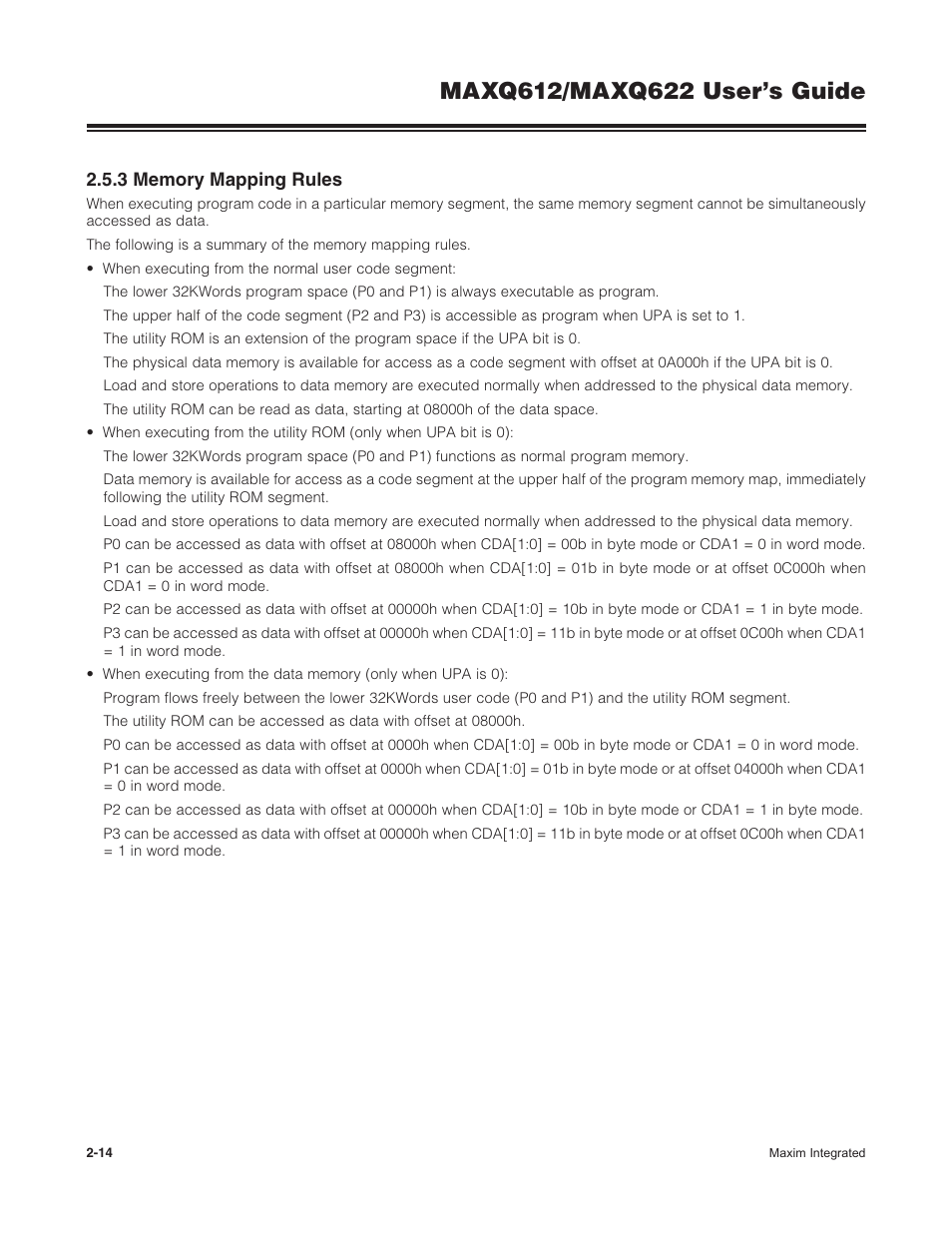 3 memory mapping rules, 2 .5 .3 memory mapping rules -14 | Maxim Integrated MAXQ622 User Manual | Page 18 / 255