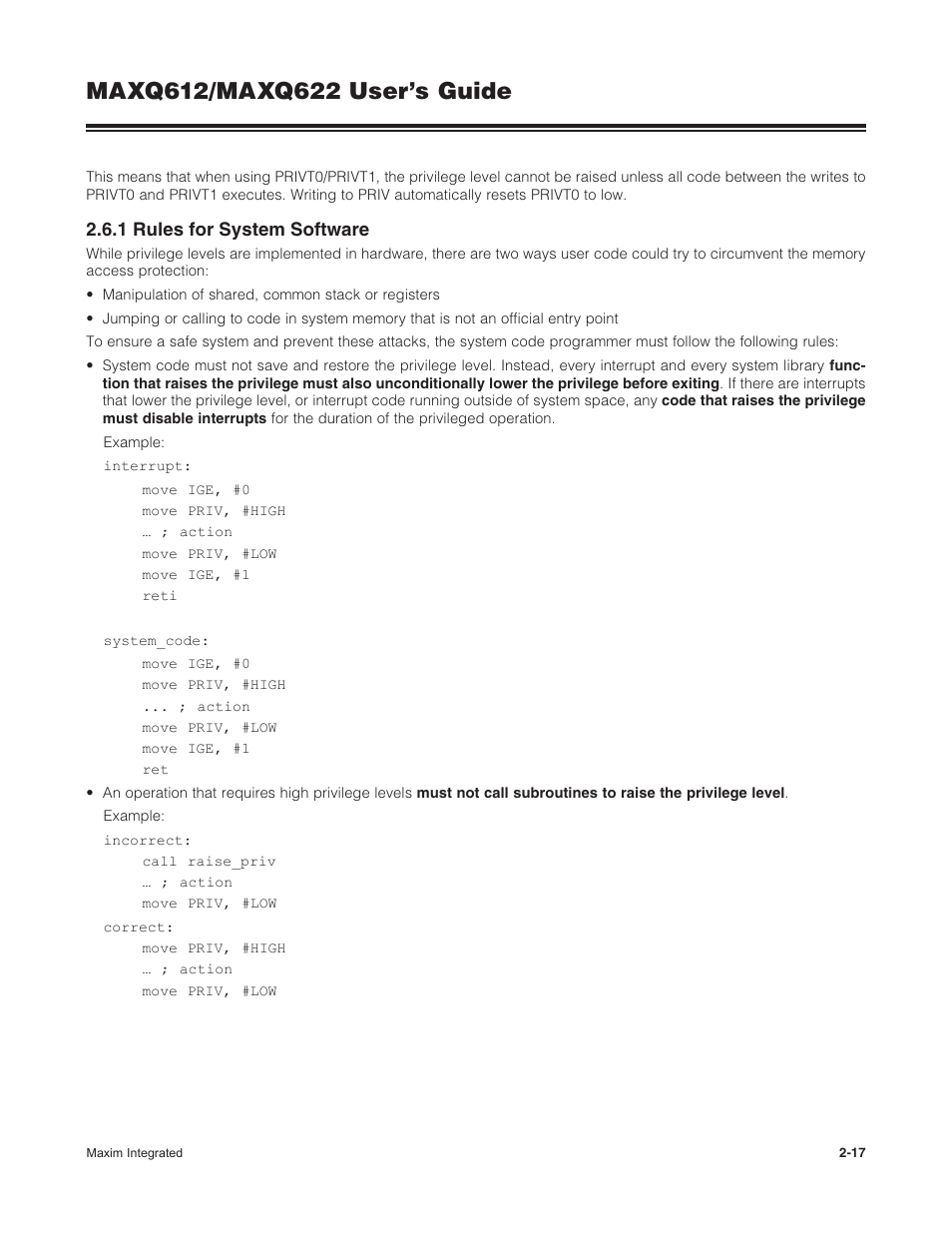 1 rules for system software, 2 .6 .1 rules for system software -17 | Maxim Integrated MAXQ622 User Manual | Page 21 / 255