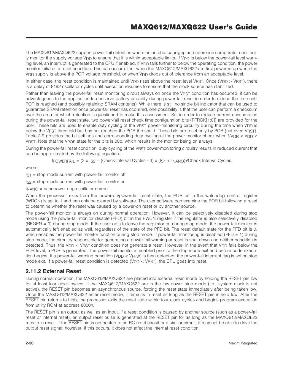 2 external reset, 2 .11 .2 external reset -30 | Maxim Integrated MAXQ622 User Manual | Page 34 / 255