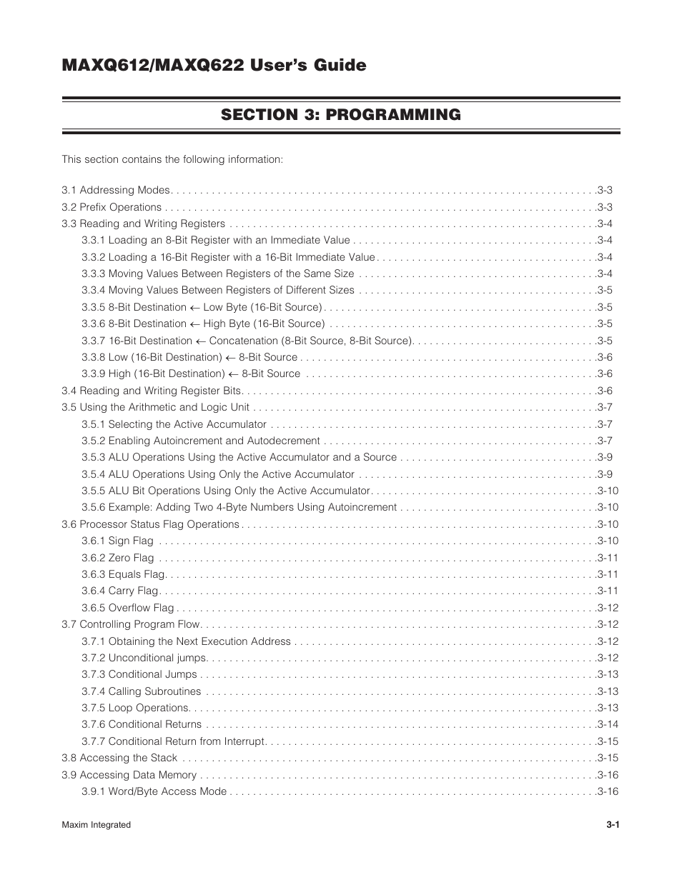 Section 3: programming, Section 3: programming -1 | Maxim Integrated MAXQ622 User Manual | Page 37 / 255