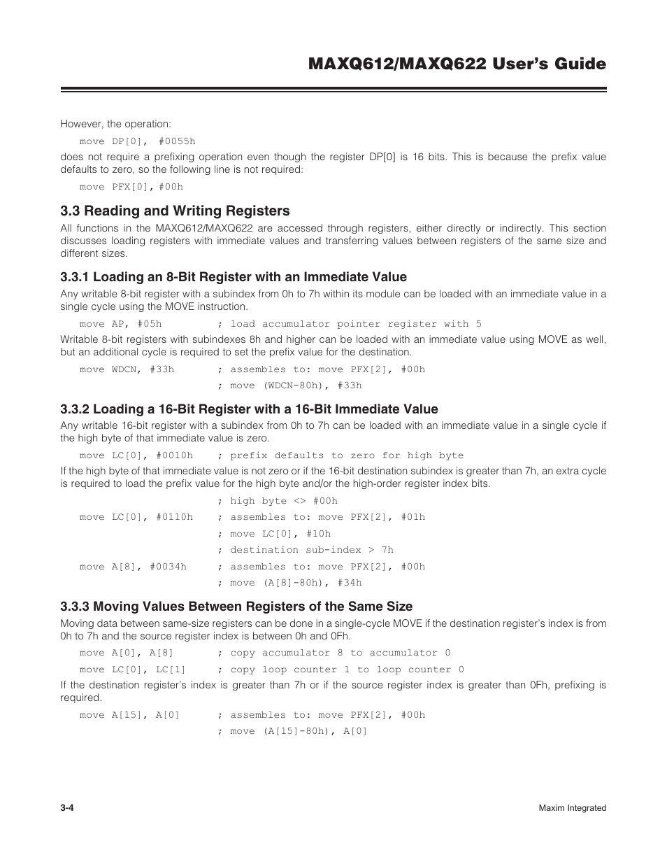 3 reading and writing registers, 3 moving values between registers of the same size, 3 .3 reading and writing registers -4 | Maxim Integrated MAXQ622 User Manual | Page 40 / 255