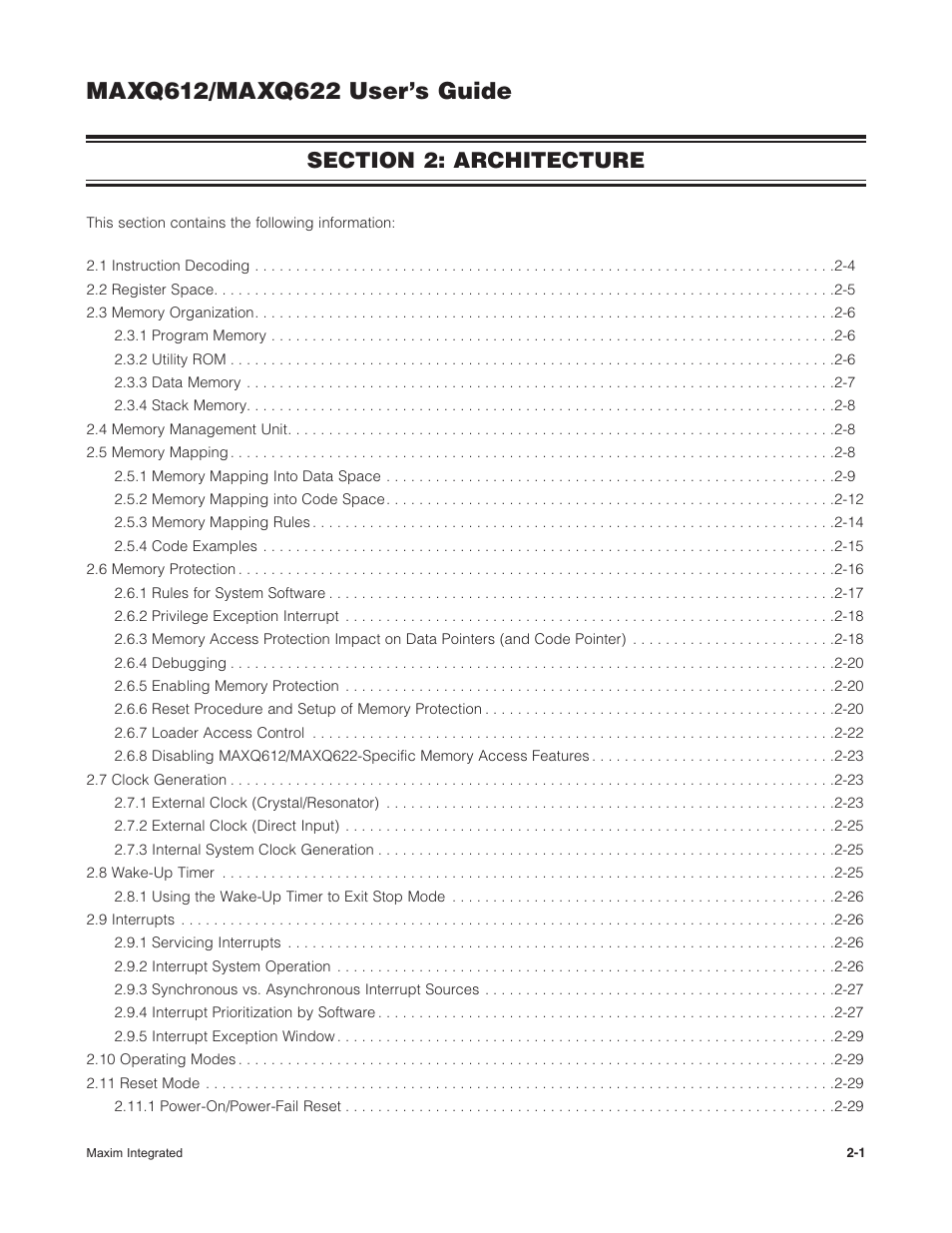 Section 2: architecture, Section 2: architecture -1 | Maxim Integrated MAXQ622 User Manual | Page 5 / 255