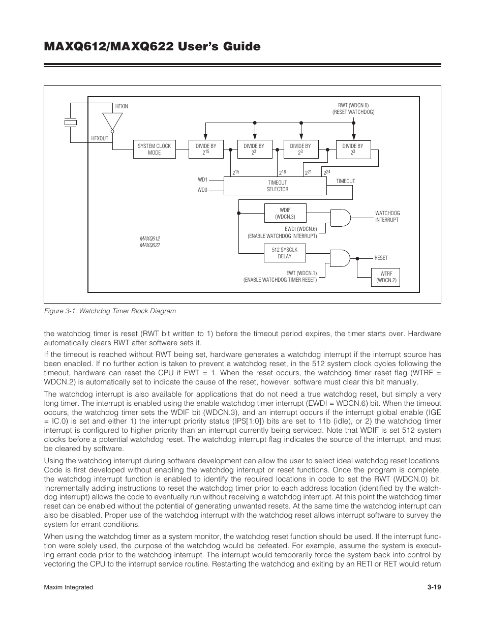 Figure 3-1 . watchdog timer block diagram -19 | Maxim Integrated MAXQ622 User Manual | Page 55 / 255