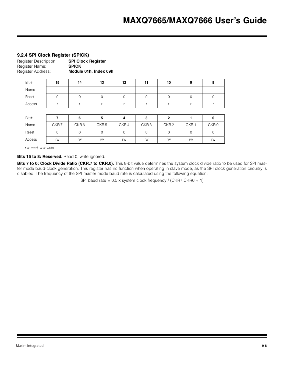 4 spi clock register (spick) -8 | Maxim Integrated MAXQ7666 User Manual | Page 281 / 386