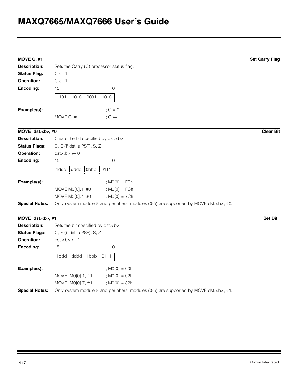 Move c,#1 -17, Move dst.<b>, #0 -17, Move dst.<b>, #1 -17 | Maxim Integrated MAXQ7666 User Manual | Page 354 / 386