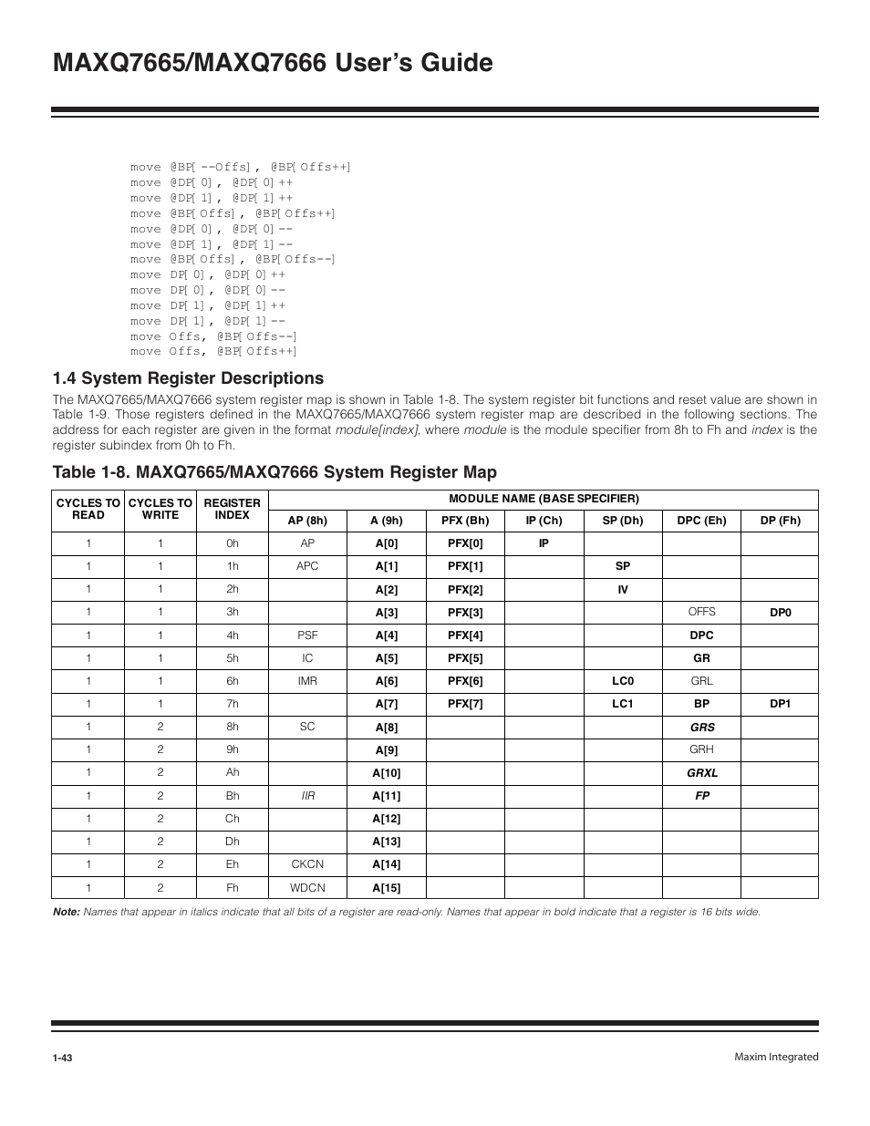 4 system register descriptions -43, 4 system register descriptions | Maxim Integrated MAXQ7666 User Manual | Page 45 / 386