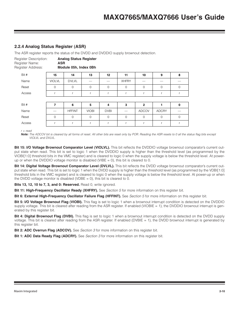4 analog status register (asr) -10, 4 analog status register (asr) | Maxim Integrated MAXQ7666 User Manual | Page 82 / 386