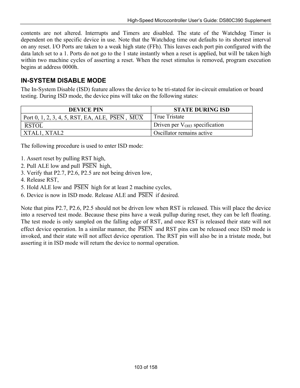 In-system disable mode | Maxim Integrated High-Speed Microcontroller Users Guide: DS80C390 Supplement User Manual | Page 103 / 158