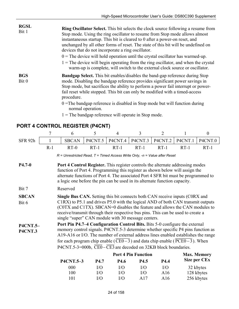 Port 4 control register (p4cnt), Ontrol, Egister | P4cnt) | Maxim Integrated High-Speed Microcontroller Users Guide: DS80C390 Supplement User Manual | Page 24 / 158