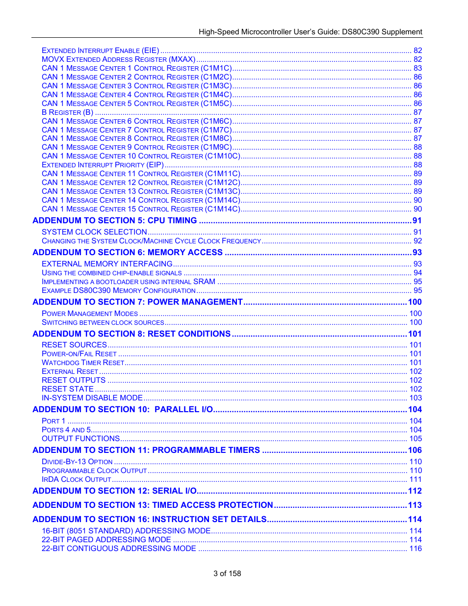 Maxim Integrated High-Speed Microcontroller Users Guide: DS80C390 Supplement User Manual | Page 3 / 158